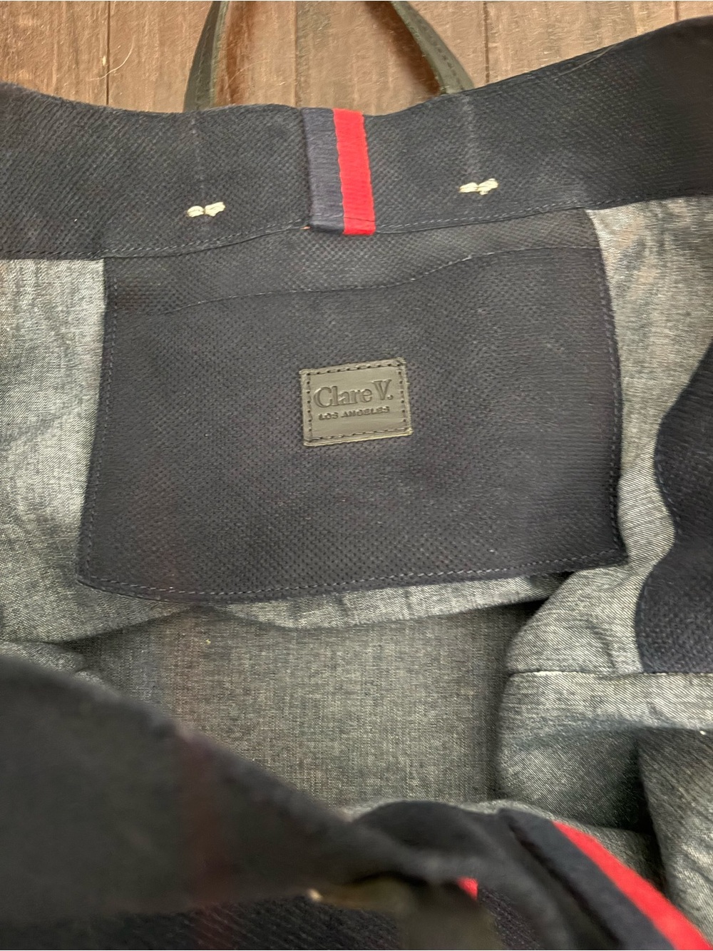 Clare V Navy Tote with Red and Blue Center Stripe - Picture 5 of 7